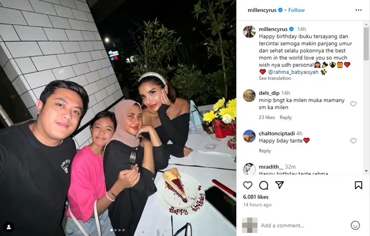 Millen Cyrus Rayakan Ultah Ibu Usai Dituding Jadi Selingkuhan Eks Suami Nindy Ayunda