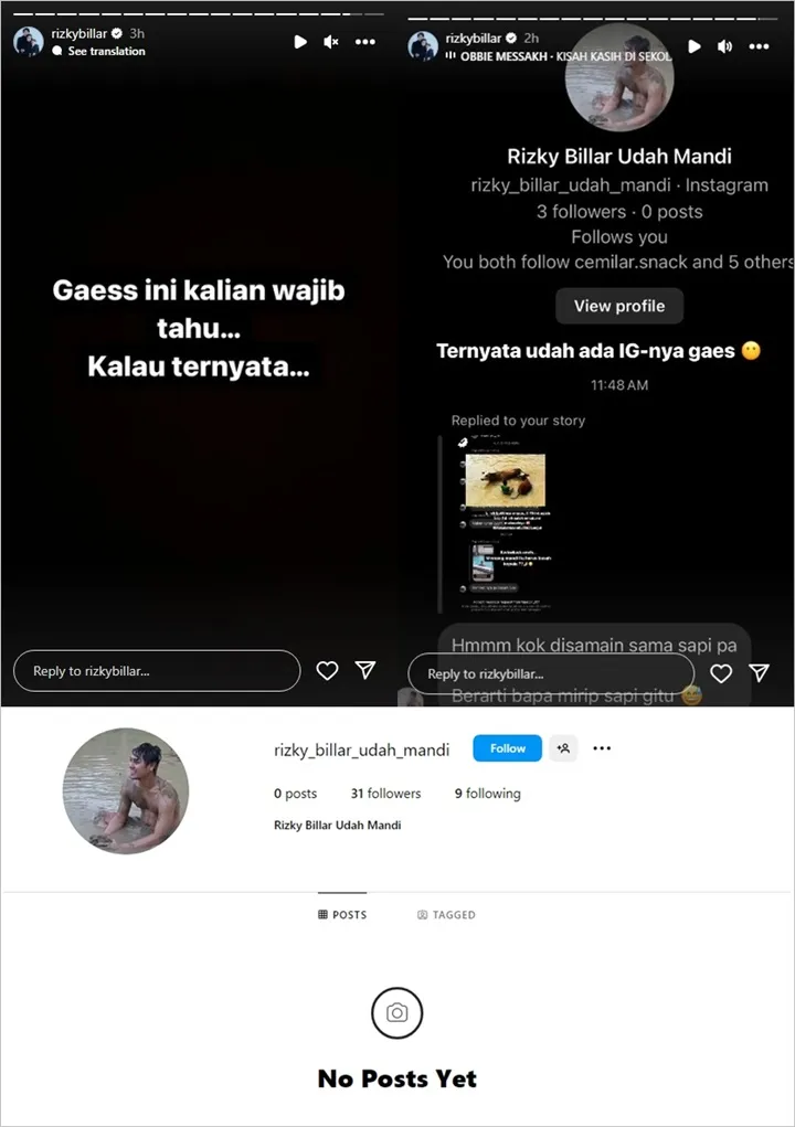 Rizky Billar Dibuatkan IG dengan Username Kocak Imbas Difitnah Belum Mandi