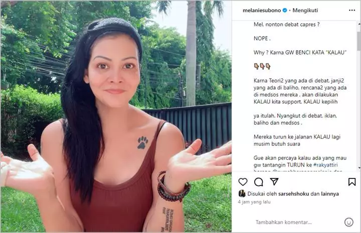 Melanie Subono Beber Alasan Menohok Tak Ikut Nonton Debat Capres 2024