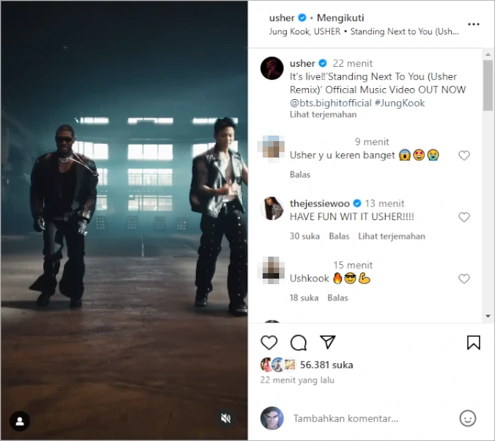 Usher mengungkapkan rasa bahagia karena kolaborasi dengan Jungkook BTS akhirnya dirilis