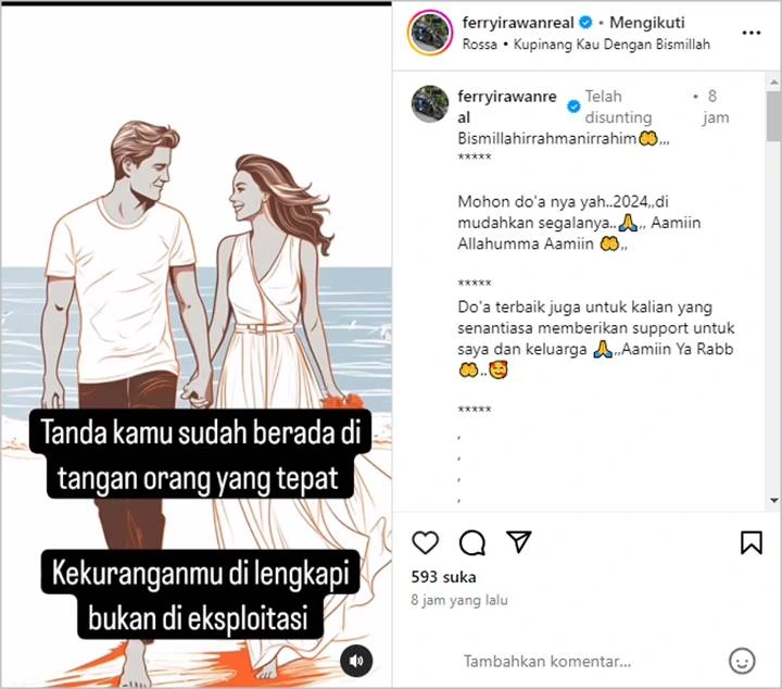 Ferry Irawan Mohon Doa Saat Bagikan Video Romantis