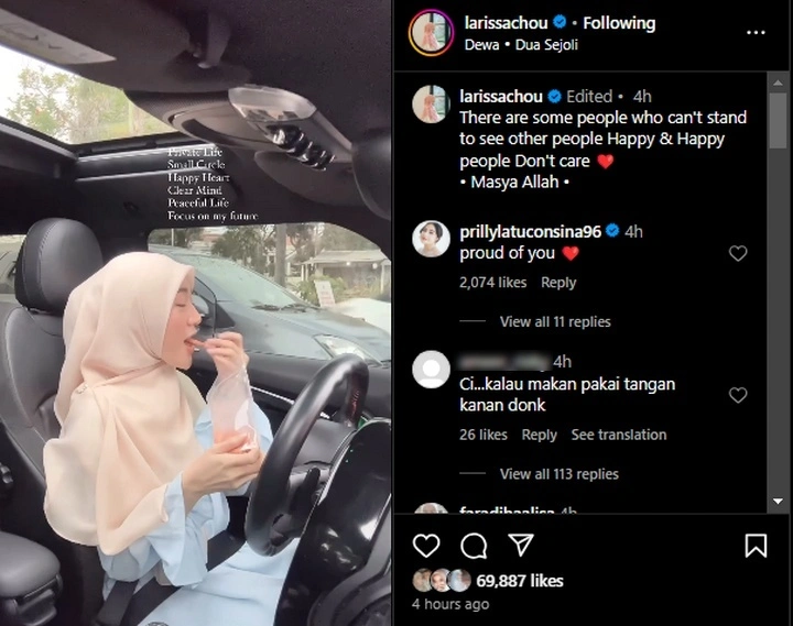 Larissa Chou Dikira Makan Pakai Tangan Kiri