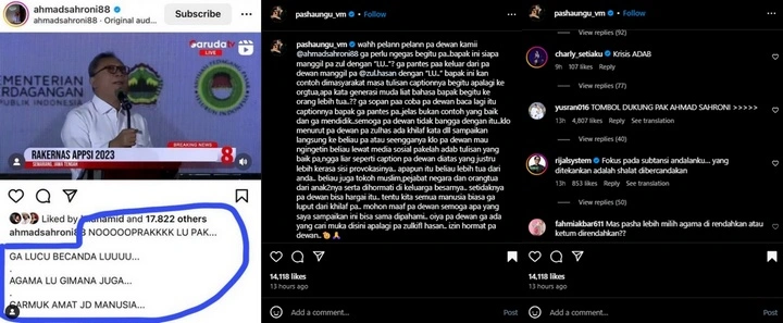 Ahmad Sahroni Sentil Balik Pasha Ungu