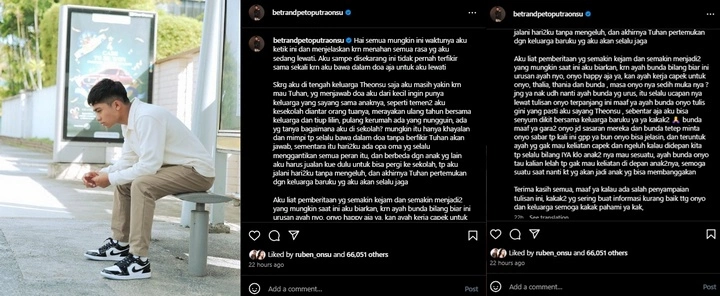Isi Surat Betrand Peto Untuk Ruben Onsu dan Sarwendah