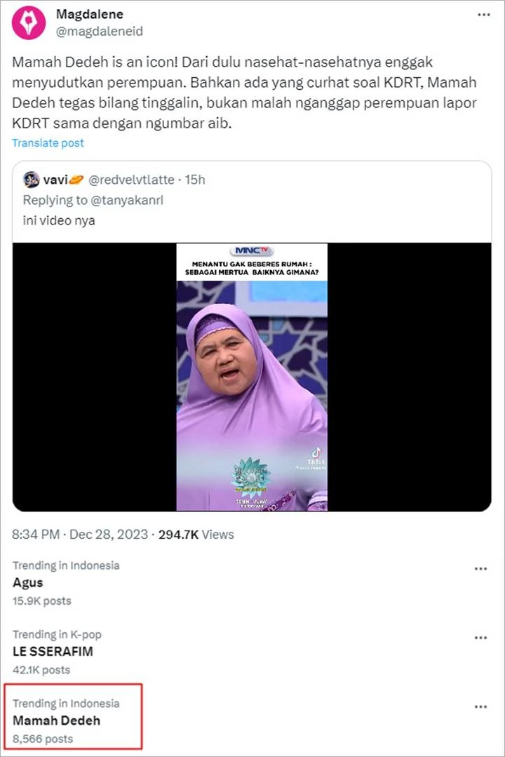 Mamah Dedeh Trending usai Jawab Menohok Pertanyaan Jamaah Soal Mantu Tak Sesuai Harapan