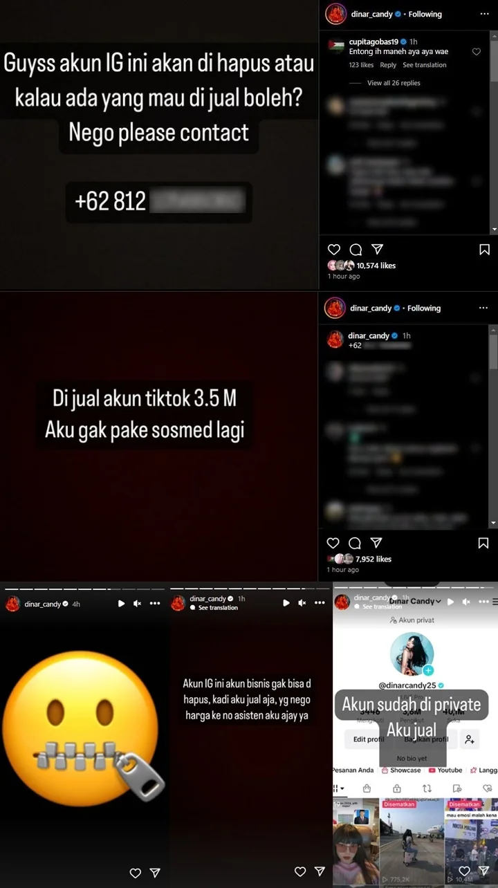 Dinar Candy Niat Jual Akun Medsos