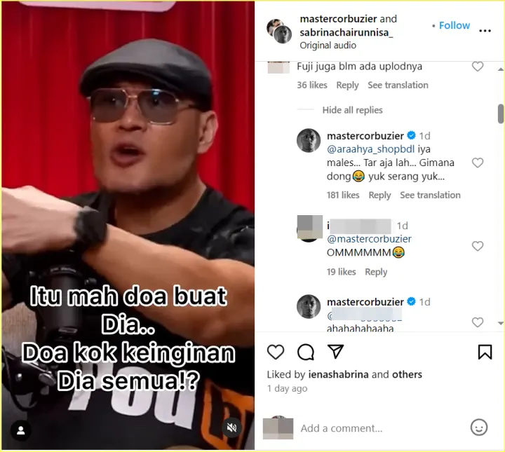Deddy Corbuzier memberikan balasan ke penggemar Fuji An