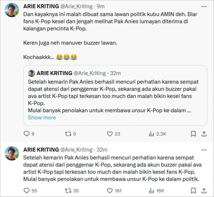 Arie Kriting Soroti Aksi Kampanye Anies Baswedan yang Curi Perhatian Fans K-Pop