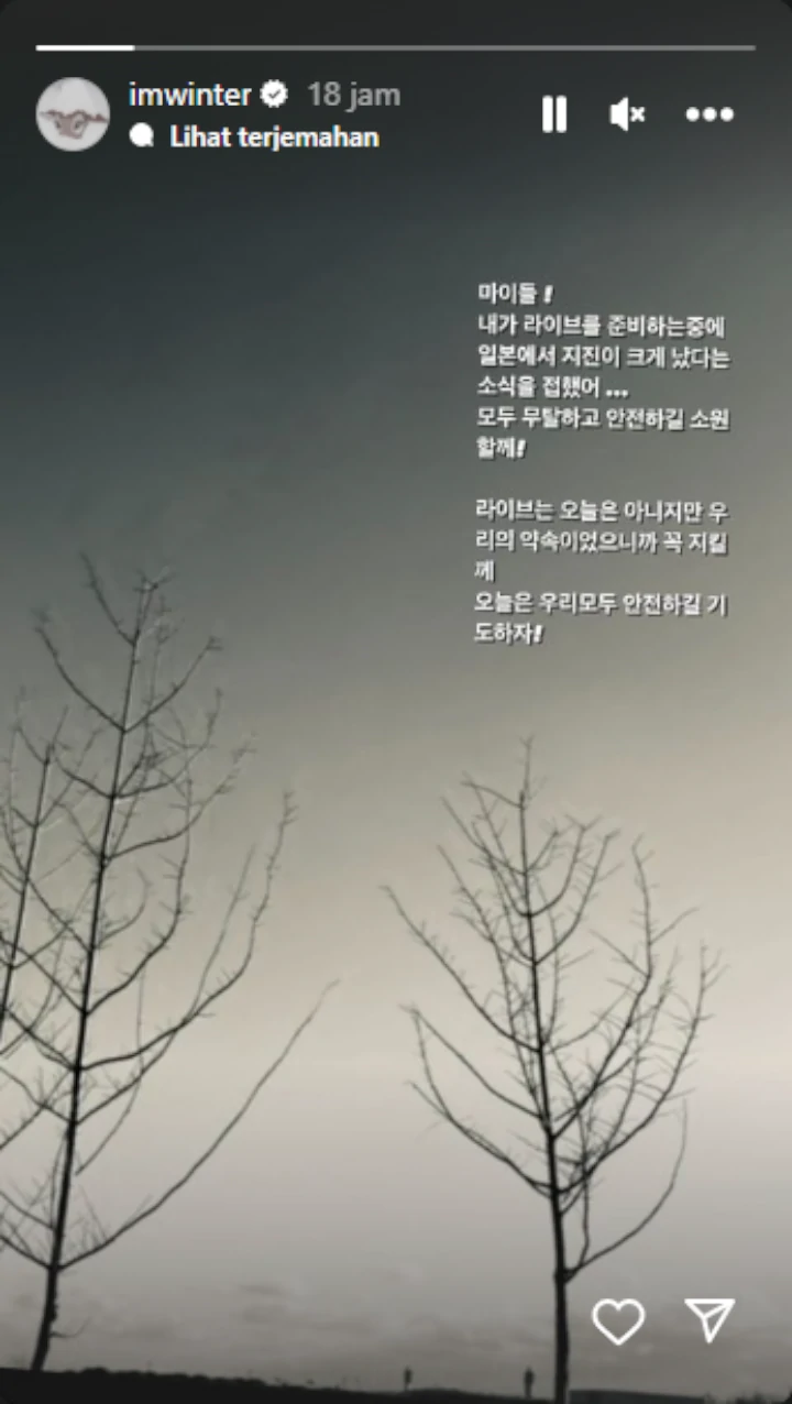 Winter aespa Batalkan Perayaan Ultah Live Imbas Gempa Jepang