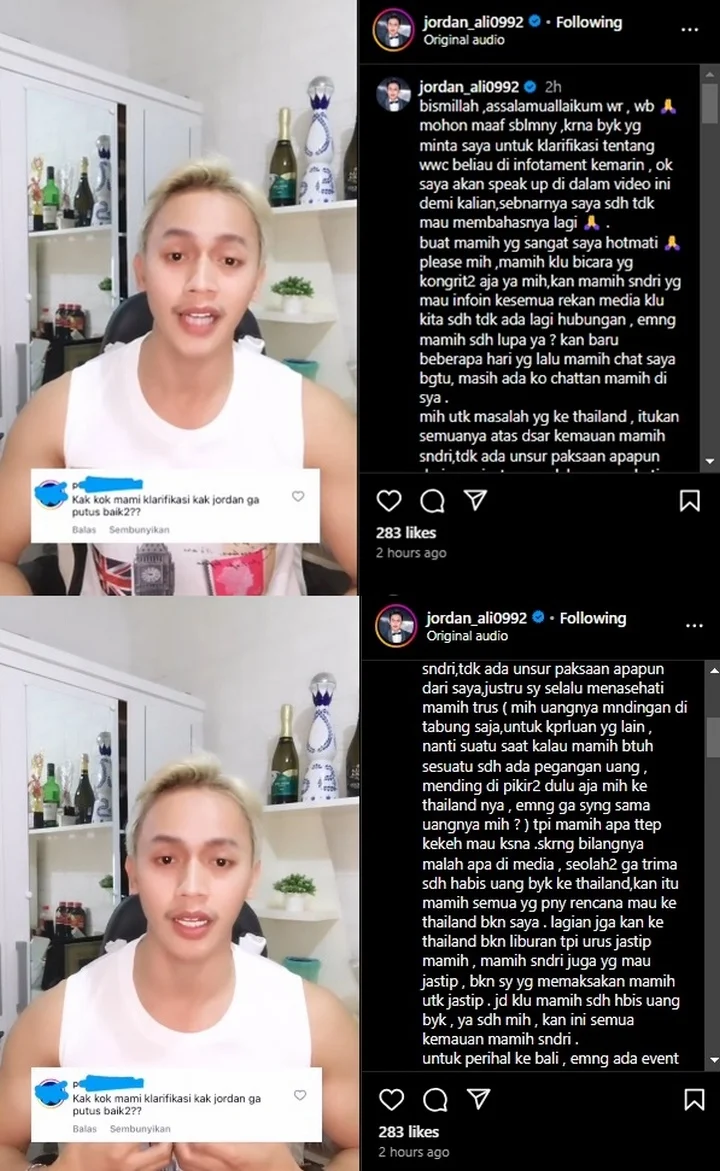 Jordan Ali Klarifikasi Soal Hubungan dengan Eva Manurung Ibu Virgoun