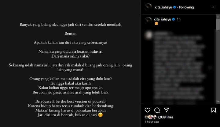 Cita Rahayu Balas Nyinyiran Haters