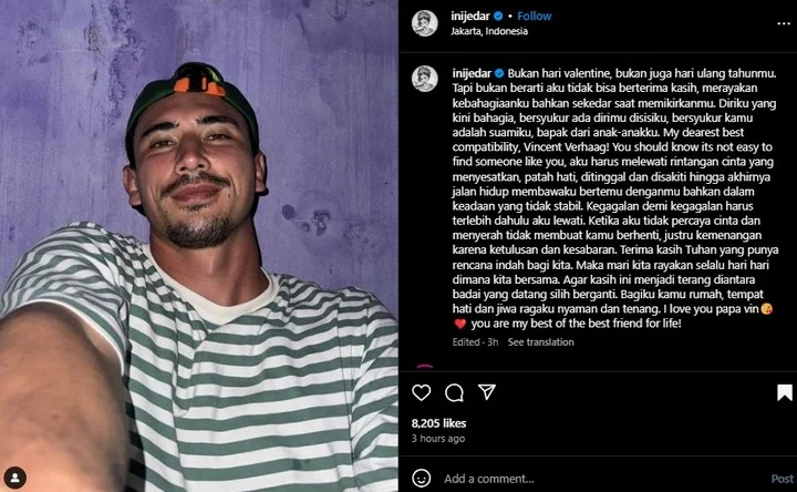Jessica Iskandar Tulis Pesan Menyentuh untuk Vincent Verhaag