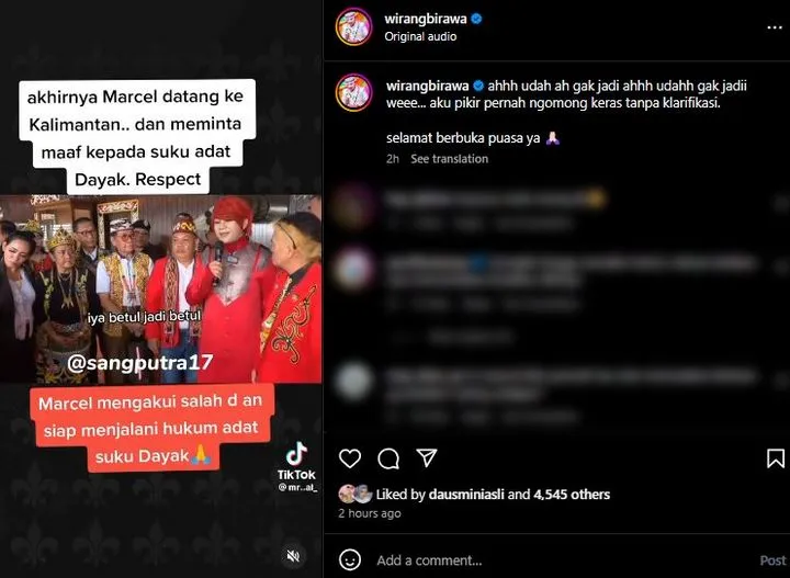 Marcel Radhival Ditanggapi Wirang Birawa