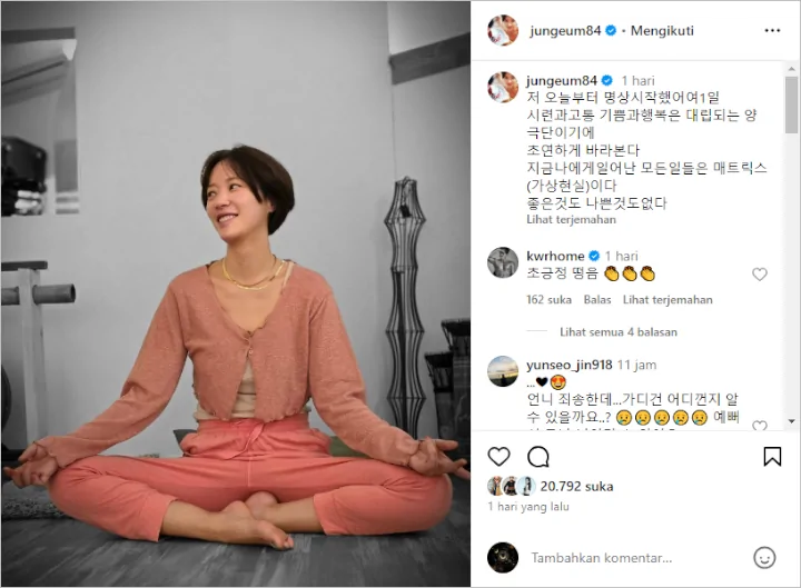 Hwang Jung Eum Tunjukkan Caranya Cari Ketenangan Batin di Tengah Proses Cerai