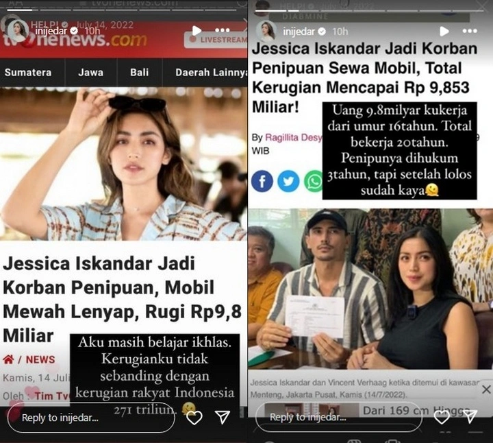 Jessica Iskandar Sentil Kasus Harvey Moeis vs Kasus Penipuan Steven