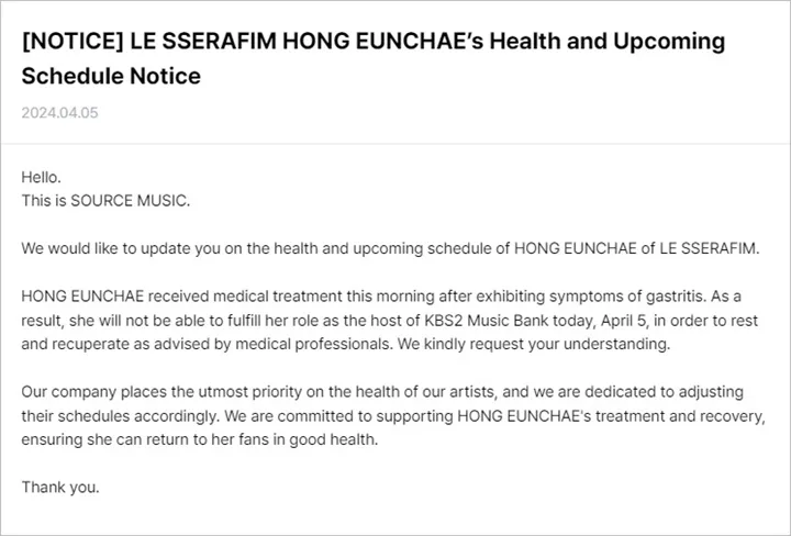 Hong Eunchae LE SSERAFIM Lagi-Lagi Jatuh Sakit dan Batalkan Sejumlah Jadwal