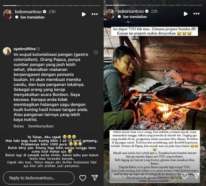 Bobon Ungkap Perjuangan Masak di Papua