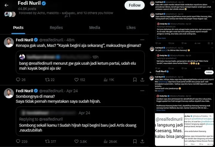 Fedi Nuril Jawab Nyinyiran Haters terkait Isu Dinasti Politik Jokowi