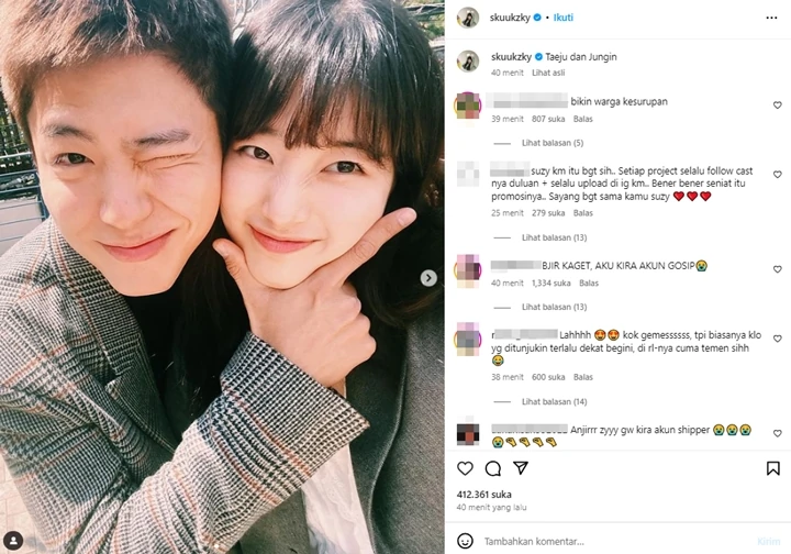 Potret Suzy & Park Bo Gum Nempel Pipi untuk \'Wonderland\' Disambut Heboh