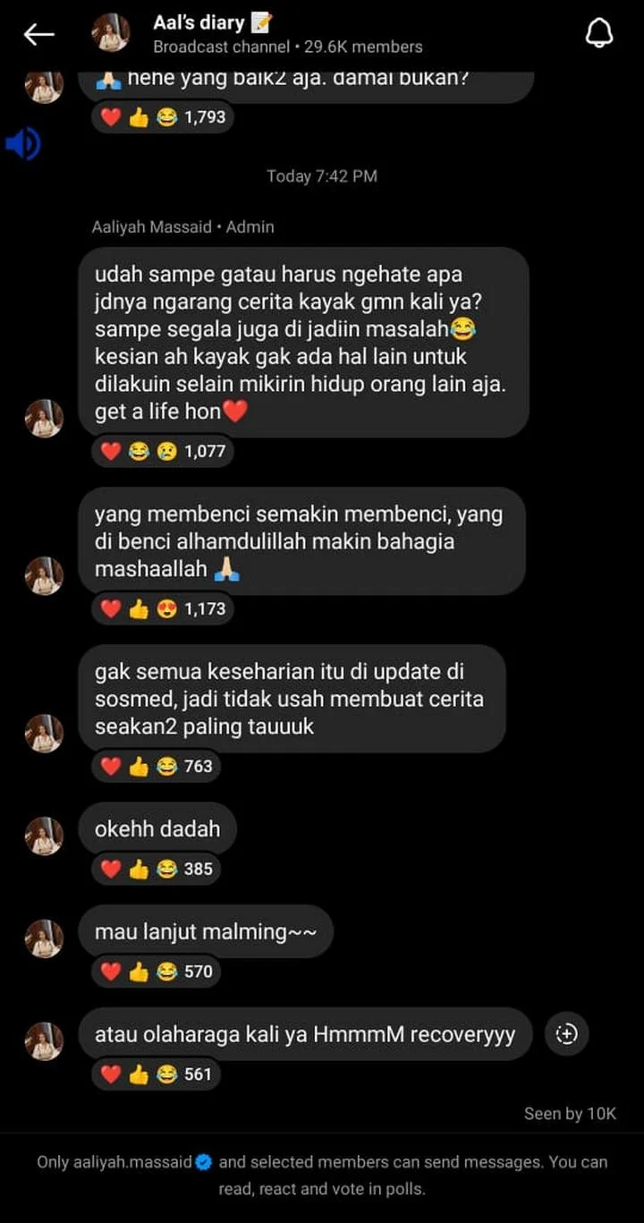 Aaliyah Massaid Sentil Menohok Haters