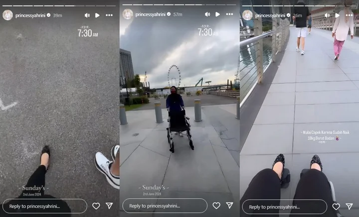 Syahrini Jalan Pagi Naik Kursi Roda