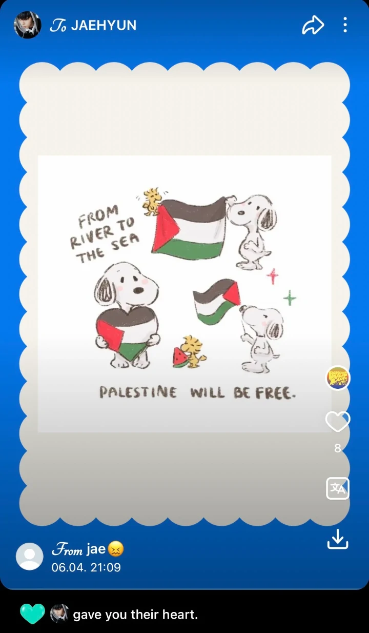 Myung Jaehyun Susul Leehan BOYNEXTDOOR Tunjukkan Dukungan ke Palestina