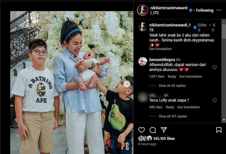 Nikita Mirzani Akui Punya Anak Ketiga