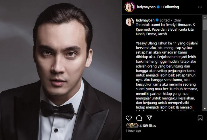 Lady Nayoan Tulis Ucapan untuk Rendy Kjaernett