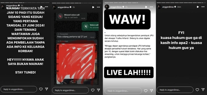 Angger Dimas Murka Tak Diinfo Soal Sidang kasus Dante