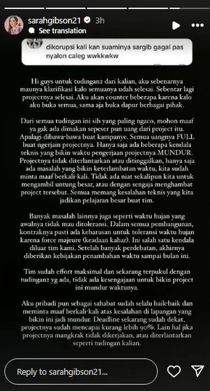 Sarah Gibson Geram Suami Dituding Korupsi