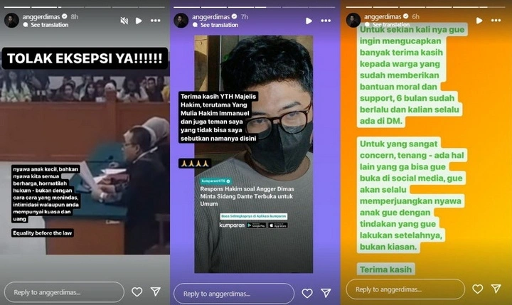 Angger Dimas Ungkap Perasaan Soal Sidang Lanjutan Kasus Dante
