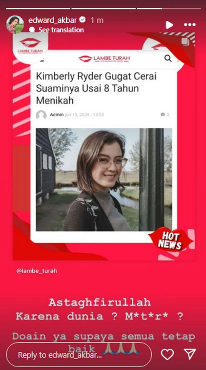 Edward Akbar Tanggapi Kabar Gugatan Cerai Kimberly Ryder