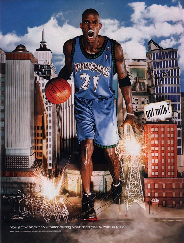 Gambar Foto Kevin Garnett di Iklan Layanan Sosial 'Got Milk' yang menyuarakan pentingnya minum susu sapi