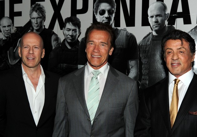 Gambar Foto Bruce Willis, Arnold Schwarzenegger dan Sylvester Stallone di Premiere 'The Expendables'