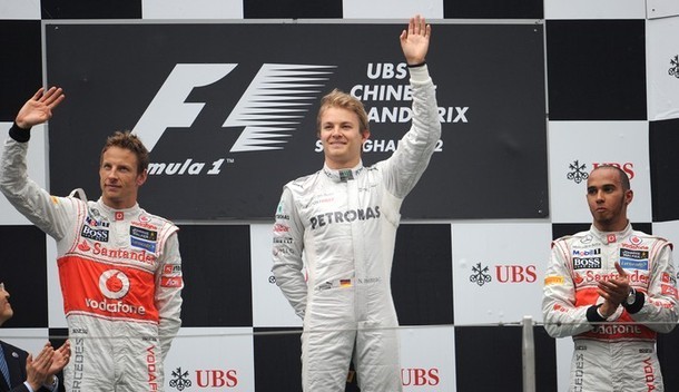 Gambar Foto Jenson Button, Nico Rosberg dan Lewis Hamilton di Podium GP F1 China 2012
