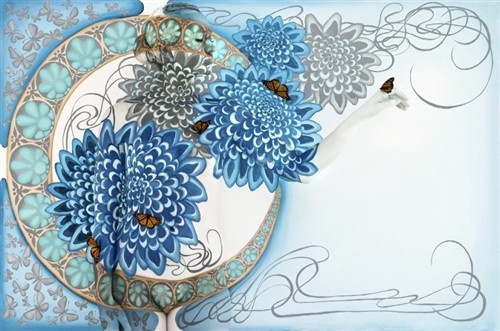 Gambar Foto Lukisan Kamuflase Karya Emma Hack yang berjudul Chrysanthemums and Butterfly