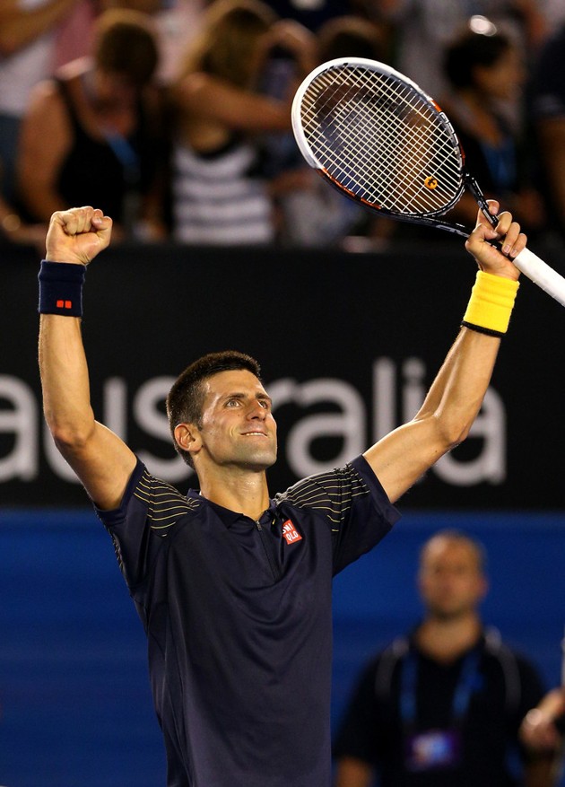 Gambar Foto Ekspresi Novak Djokovic Setelah Berhasil Mengalahkan David Ferrer