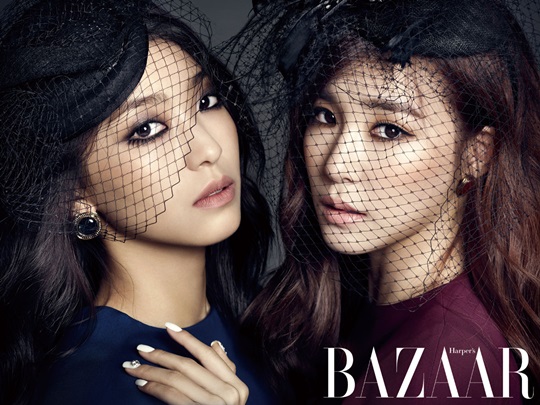 Gambar Foto Tiffany Girls' Generation dan Bora Sistar di Majalah Harper's Bazaar Edisi Januari 2014