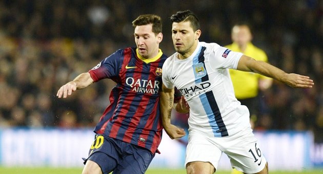 Gambar Foto Duel Lionel Messi dan Sergio Aguero di Laga Barcelona vs Manchester City