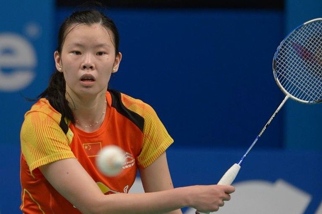 Gambar Foto Li Xuerui Asal Tiongkok Ketika Melawan Saina Nehwal (India) di Perempatfinal Tunggal Putri