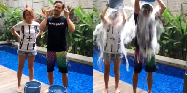 Gambar Foto Bunga Citra Lestari dan Ashraf Sinclair Lakukan Aksi 'Ice Bucket Challenge'