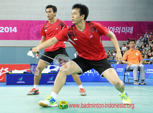 Gambar Foto Mohammad Ahsan/Hendra Setiawan Saat Berlaga di Final Ganda Putra Asian Games 2014