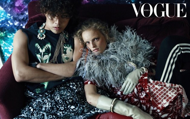 Gambar Foto G-Dragon dan Hanne Gaby Odiele di Majalah Vogue Edisi Januari 2015