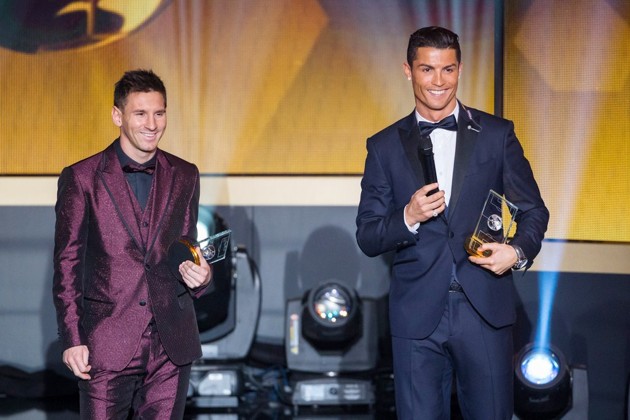 Gambar Foto Lionel Messi dan Cristiano Ronaldo di FIFA Ballon d'Or 2014