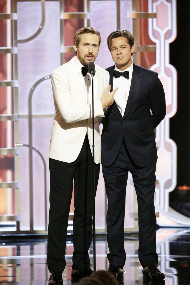 Foto Ryan Gosling dan Brad Pitt di Golden Globe Awards 2016