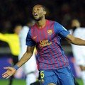 Ekspresi kemenangan Seydou Keita setelah menjebol gawang Al Sadd