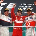 Sergio Perez, Fernando Alonso dan Lewis Hamilton di Podium GP F1 Malaysia