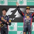 Mark Webber, Sebastian Vettel dan Lewis Hamilton di Podium Kemenangan