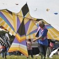 Seorang Peserta Festival Mencoba Terbangkan Layangan