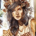 Barbara Palvin Pakai Mahkota Bunga Diabadikan menjadi Lukisan dari Kopi